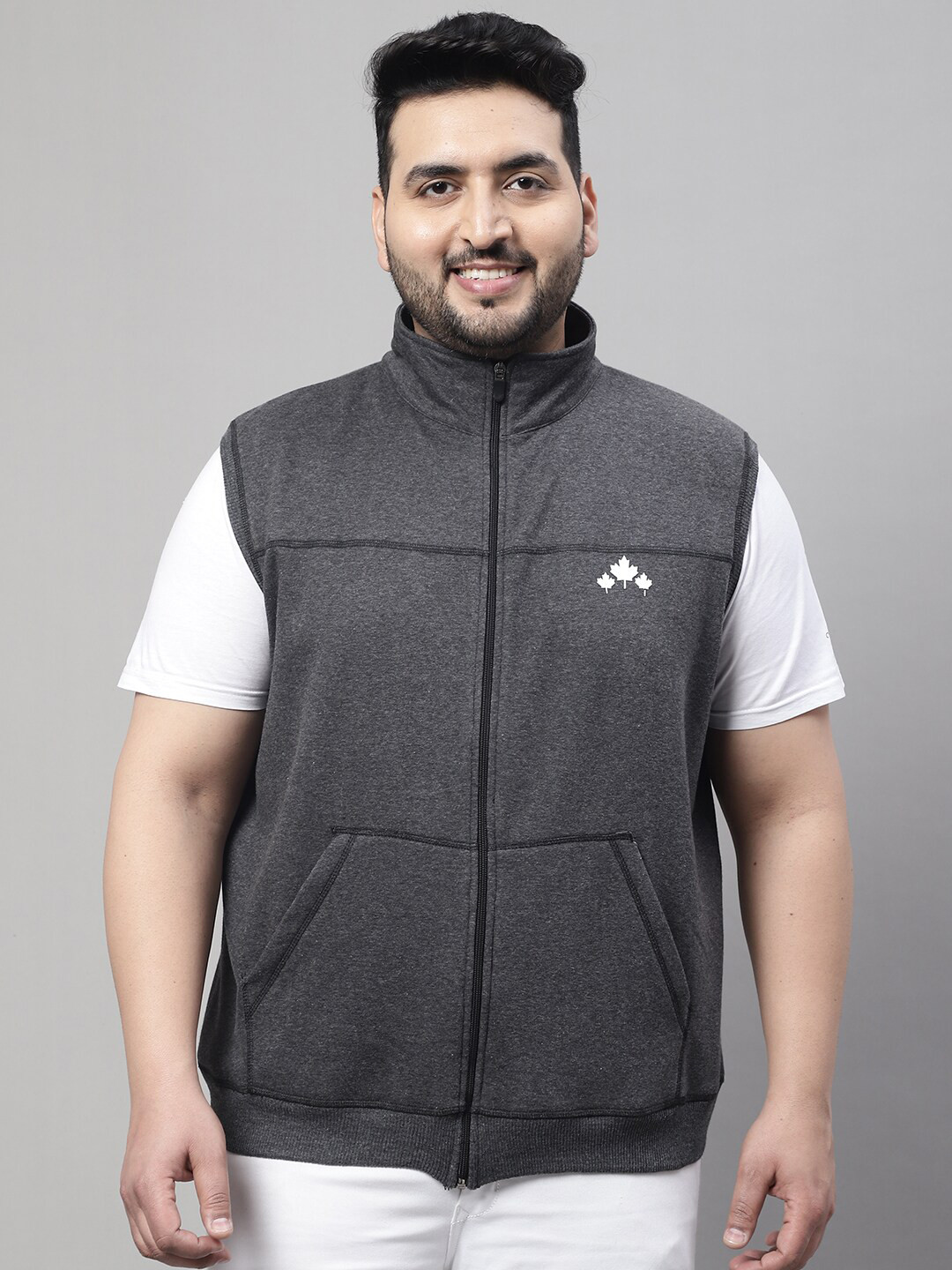 

Rute Plus Size Cotton Mock Collar Sweatshirt, Grey melange