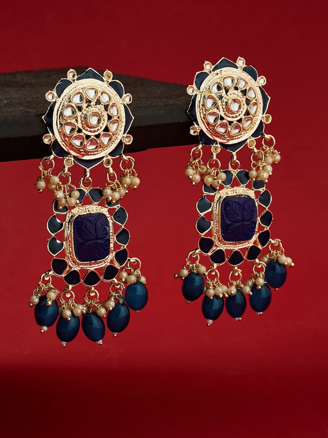 

ATIBELLE Gold-Plated Kundan Contemporary Drop Earrings