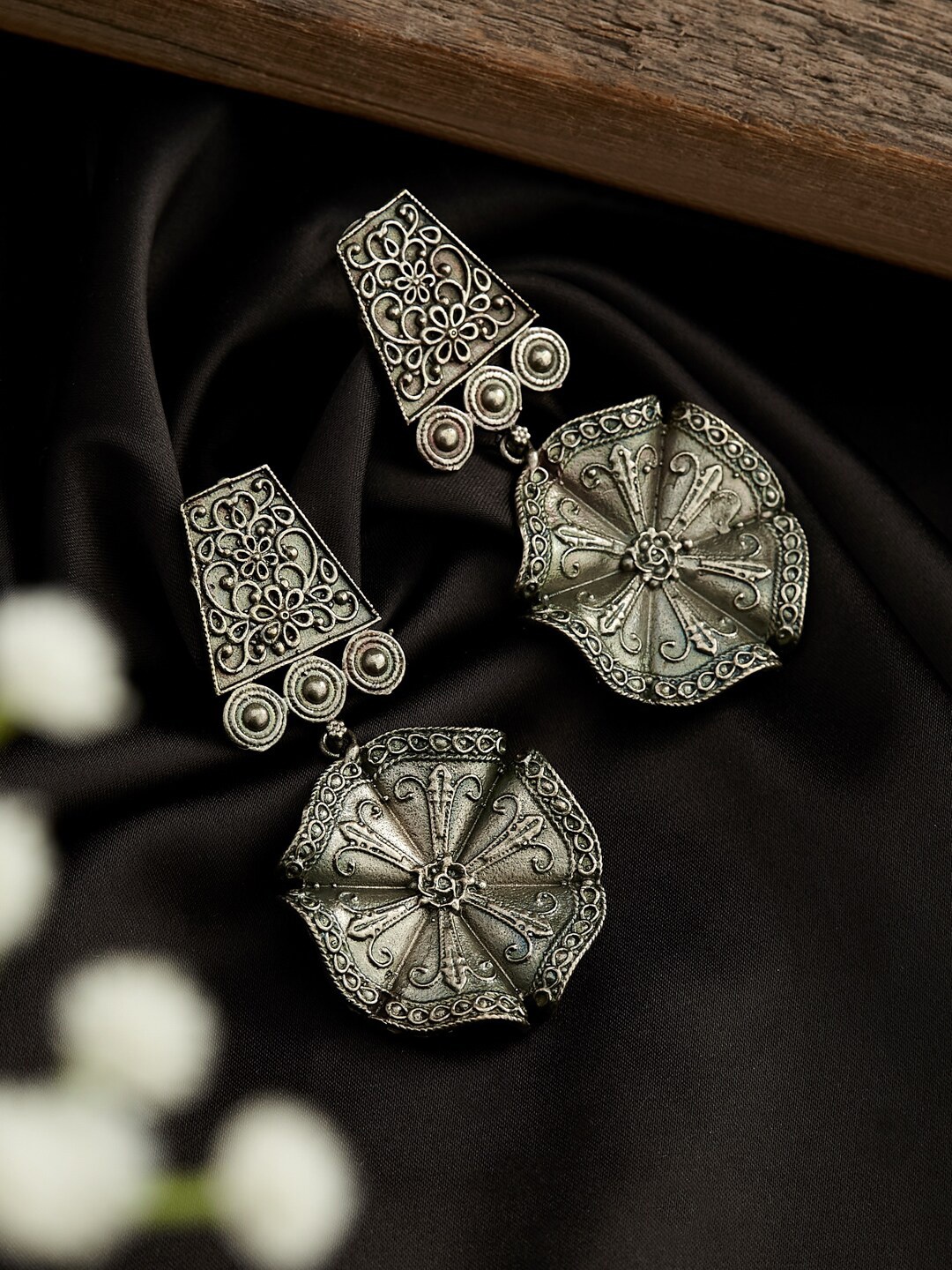 

ATIBELLE Silver-Plated Floral Drop Earrings