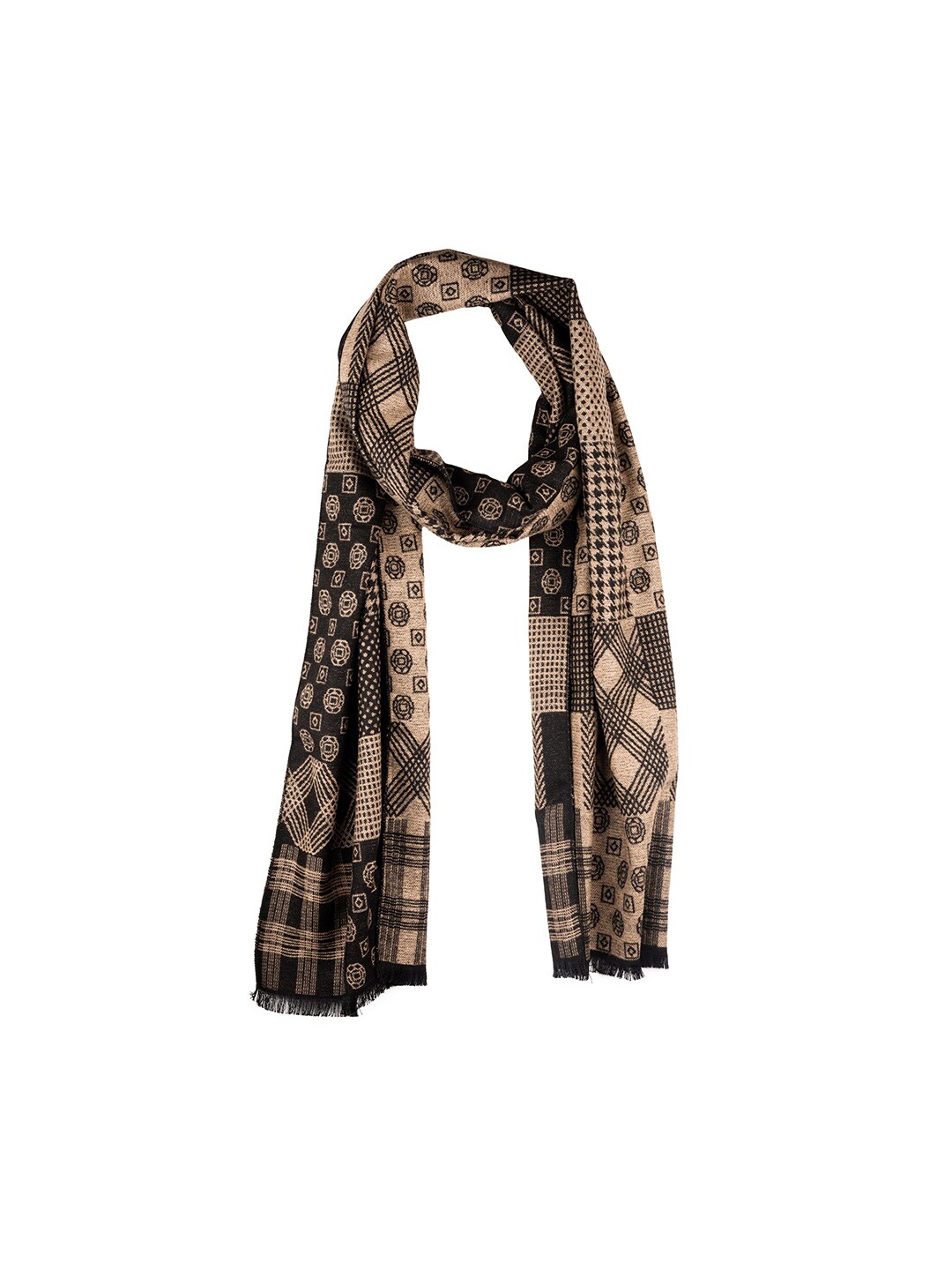 

The Tie Hub Men Woolen Printed Scarf, Cream