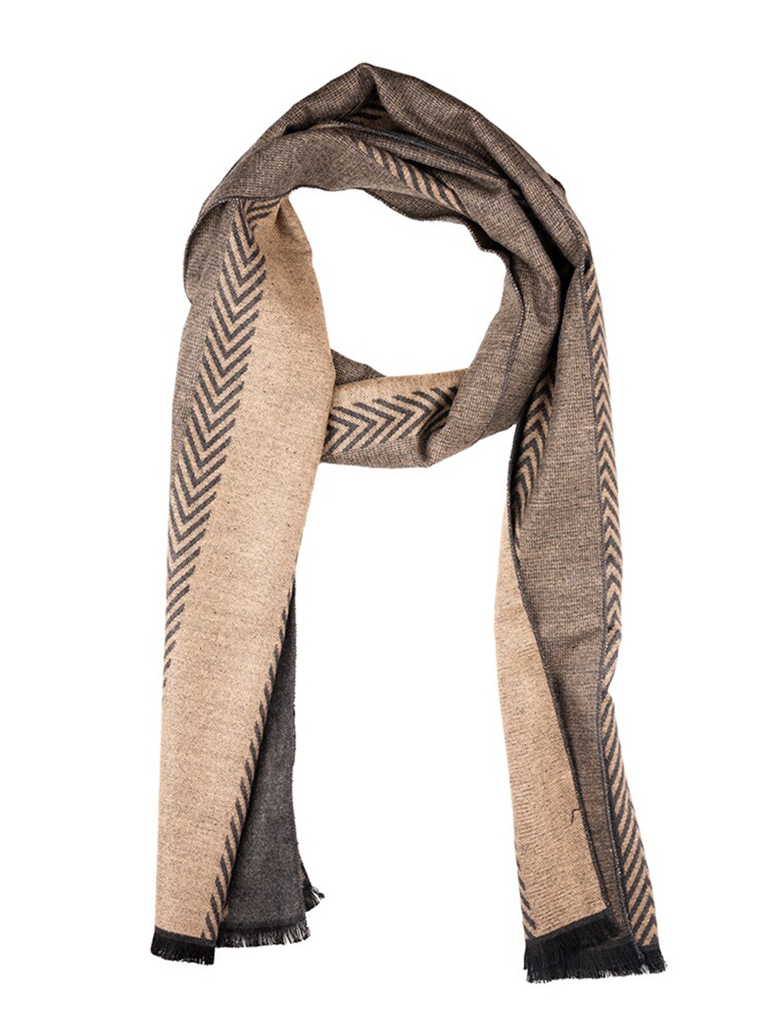 

The Tie Hub Men Colourblocked Woolen Scarf With Frayed Border, Cream