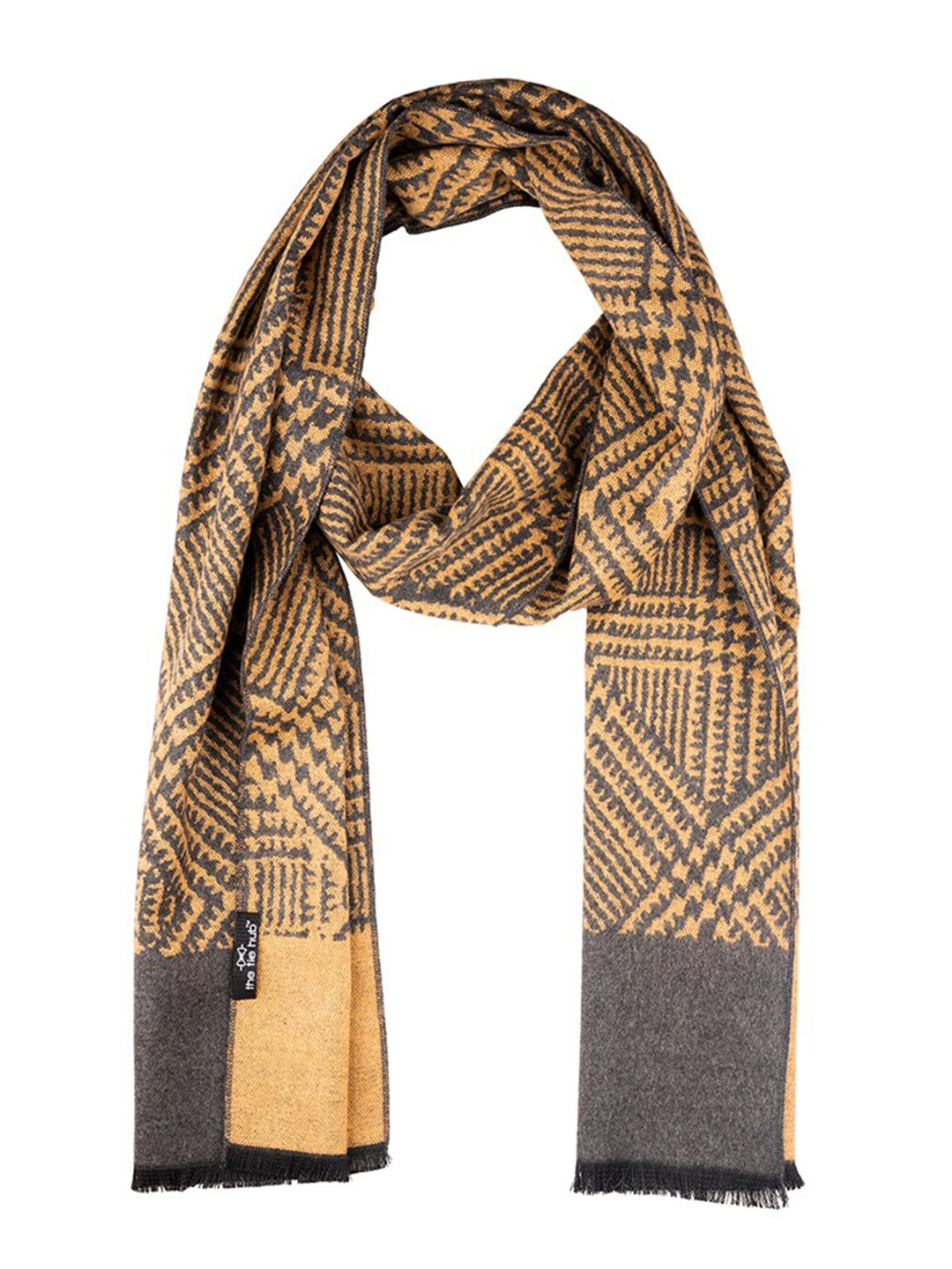 

The Tie Hub Men Checked Woolen Scarf With Frayed Border, Yellow