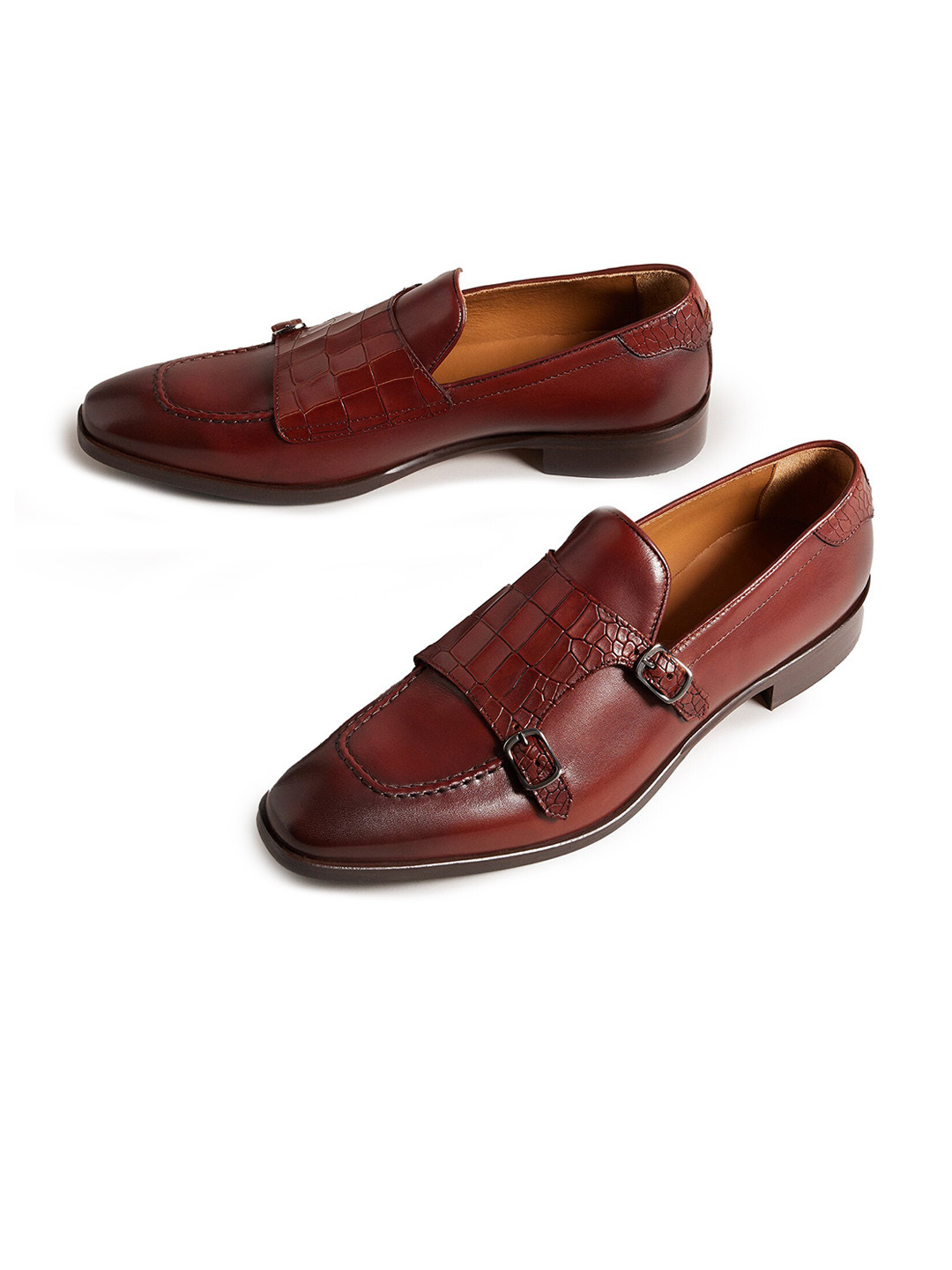 

Ted Baker Men Crocodile Effect Leather Formal Monk Shoes, Brown