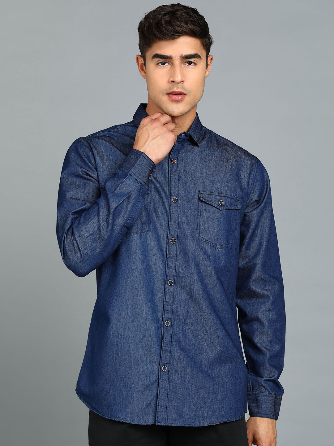 

Urbano Fashion Long Sleeves Slim Fit Denim Casual Shirt, Blue