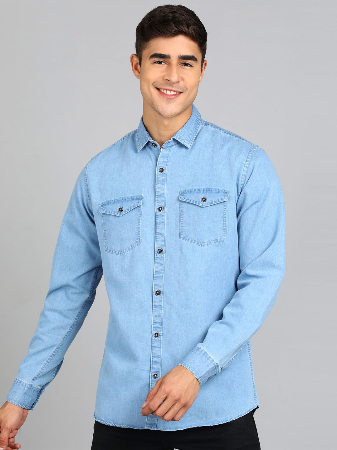 

Urbano Fashion Spread Collar Denim Slim Fit Casual Shirt, Blue