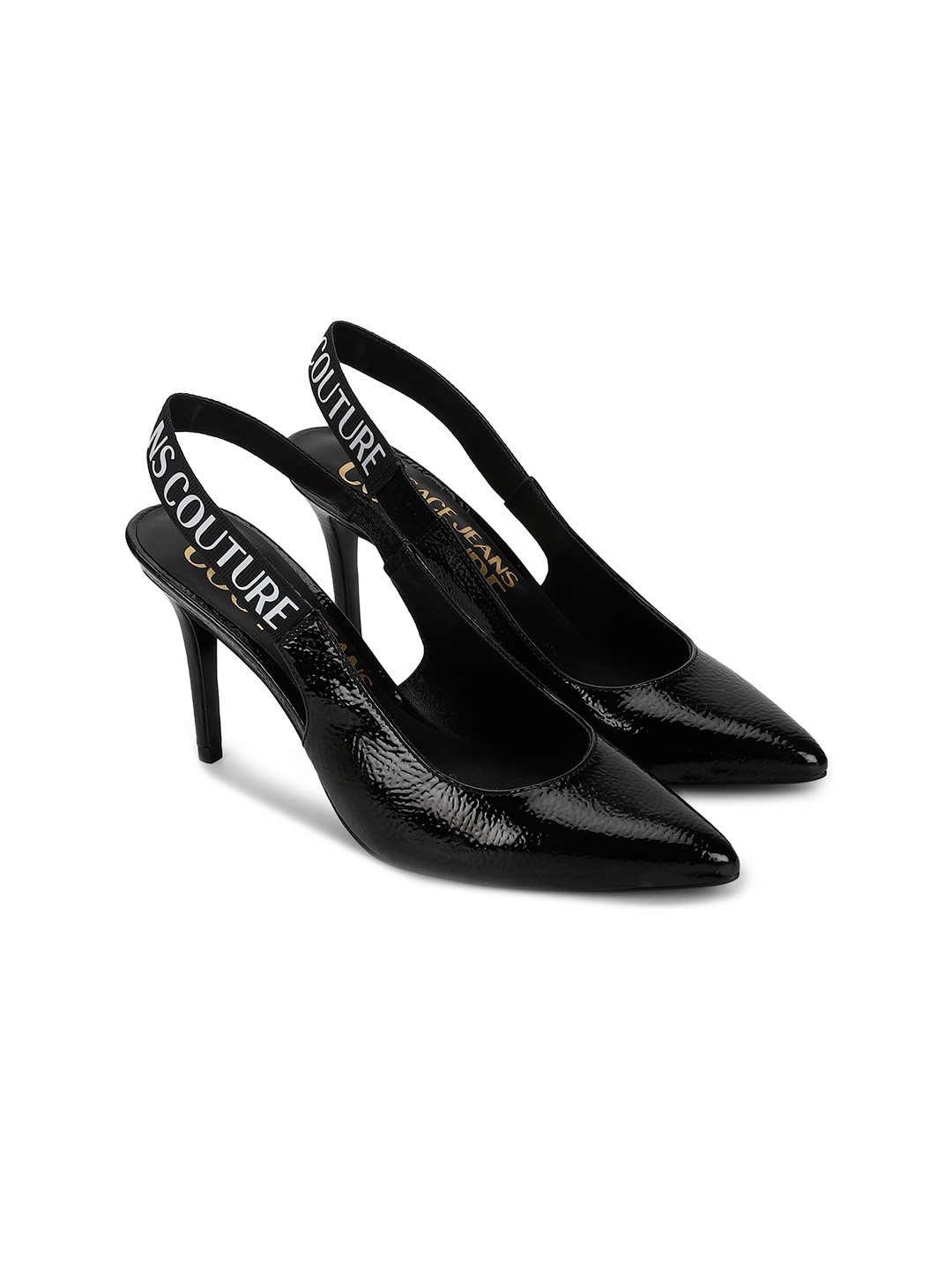 

Versace Jeans Couture Printed Leather Slim Pumps with Buckles, Black