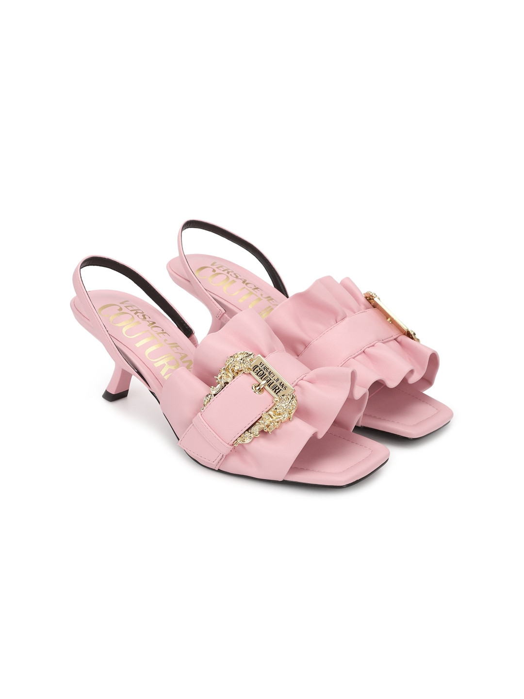 

Versace Jeans Couture Embellished Leather Kitten Sandals With Backstrap, Pink