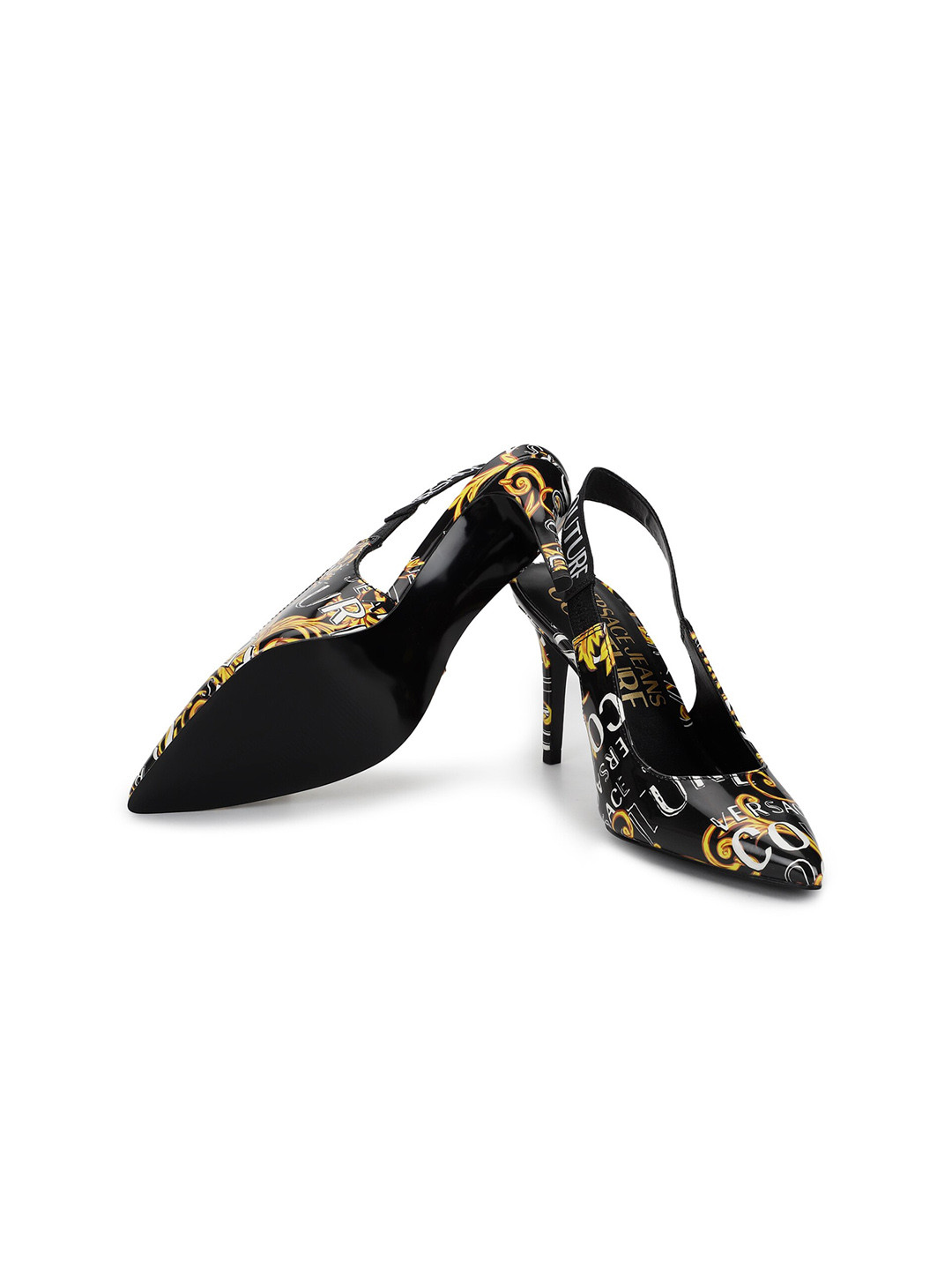 

Versace Jeans Couture Printed Leather Slim Pumps with Buckles, Black