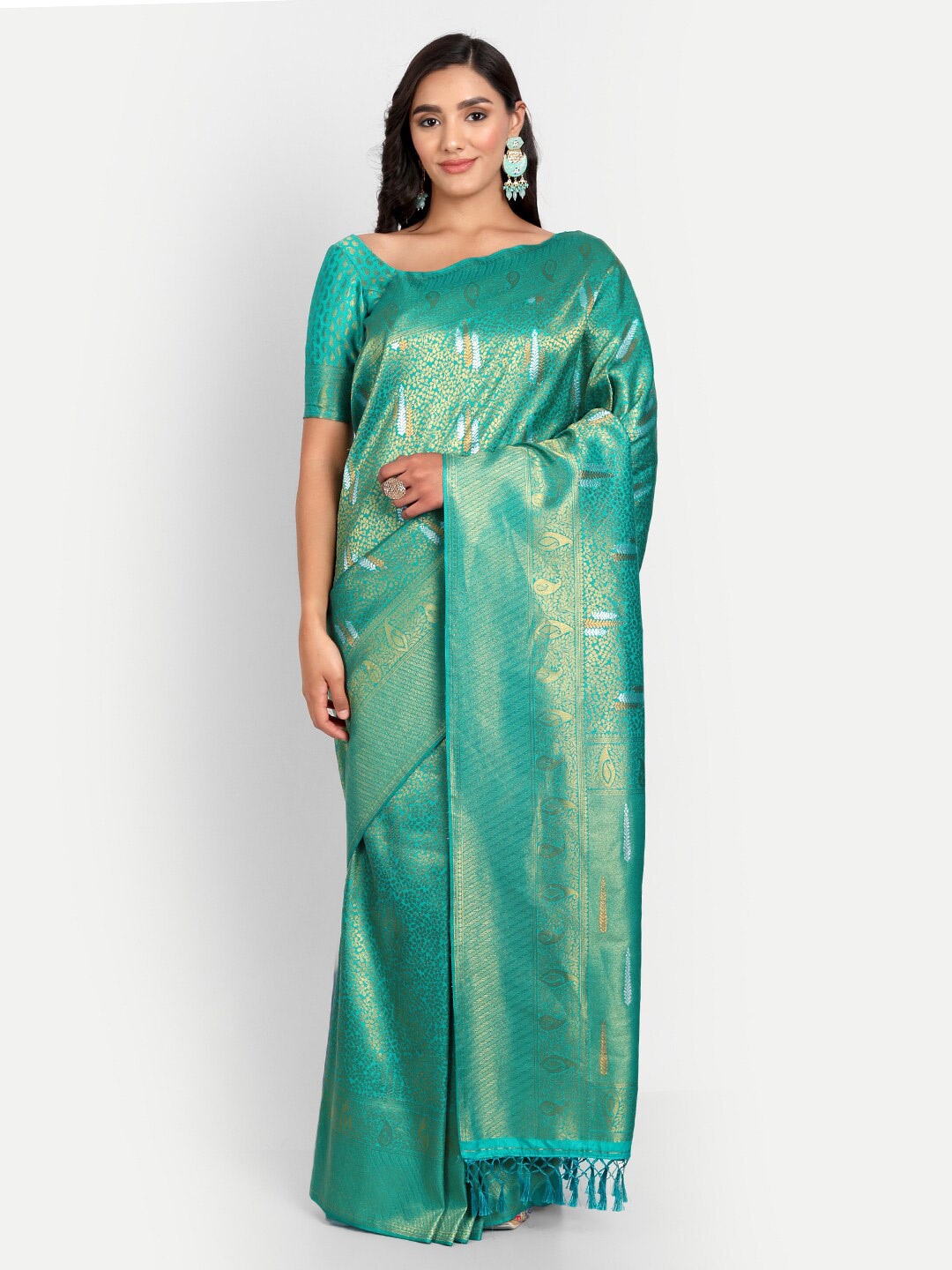 

Vardha Woven Design Zari Kanjeevaram Saree, Teal
