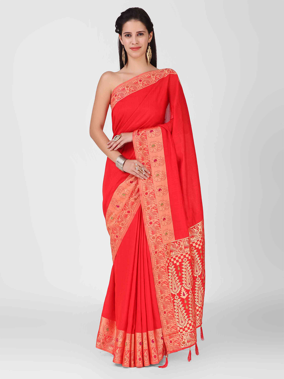 

elora Zari Art Silk Banarasi Saree, Red