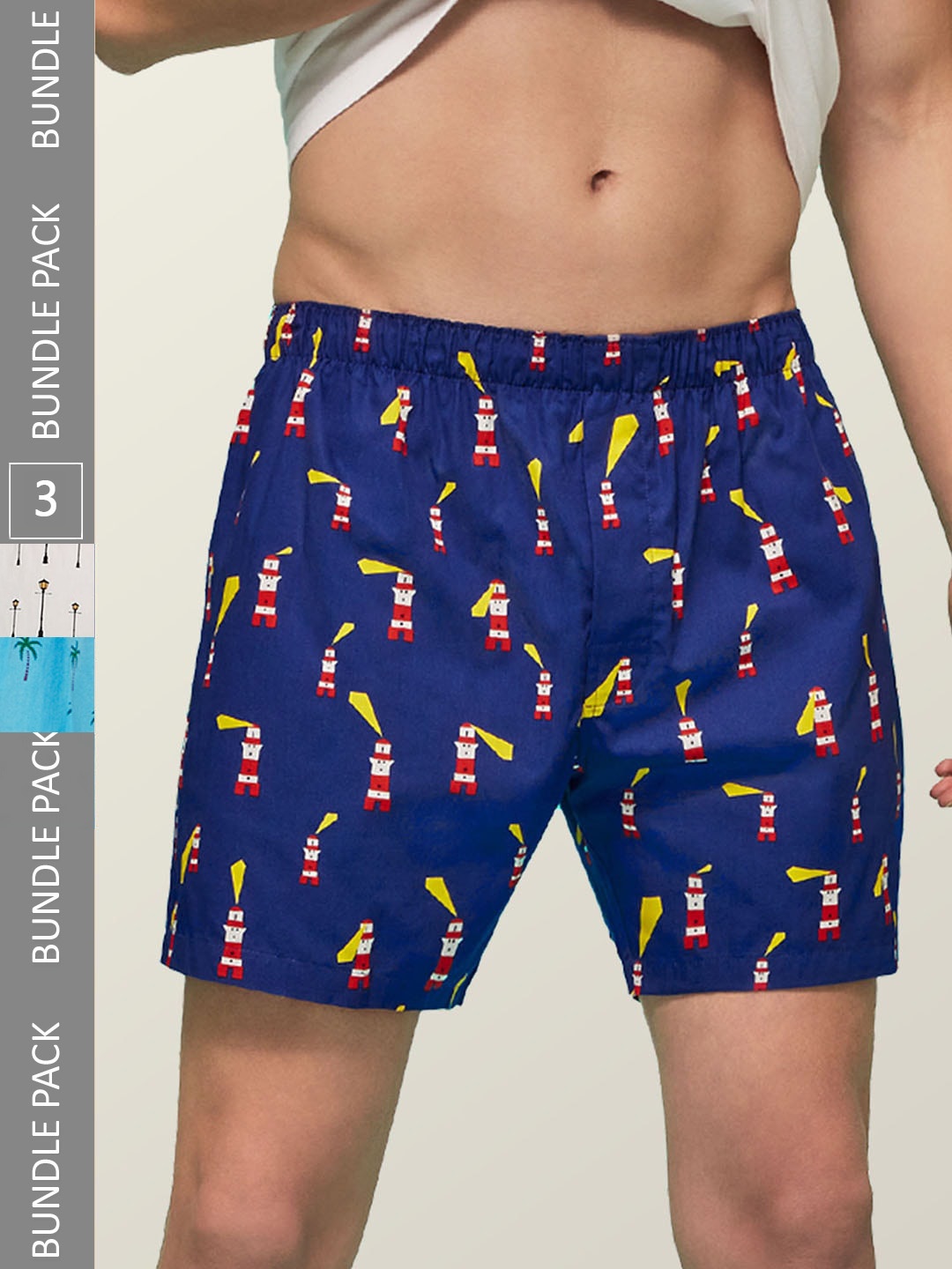 

XYXX Men Pack of 3 Remix IntelliEaze Anti-Microbial Printed Cotton Boxers XYBOX3PCKN96, Blue