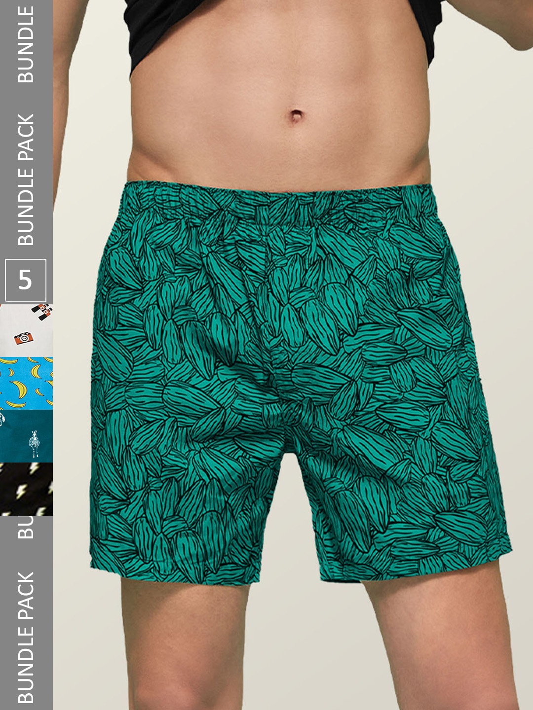 

XYXX Men Pack of 5 Remix IntelliEaze Printed Super Combed Cotton Boxers XYBOX5PCKN09_, Green