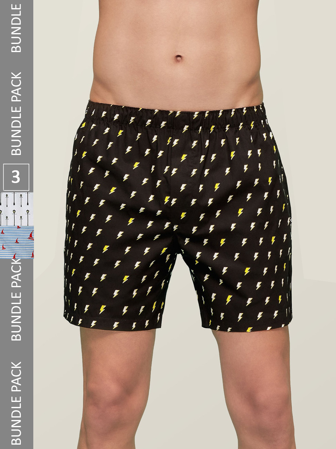 

XYXX Men Pack of 3 Anti-Microbial Remix IntelliEaze Printed Super Combed Cotton Boxers, Black