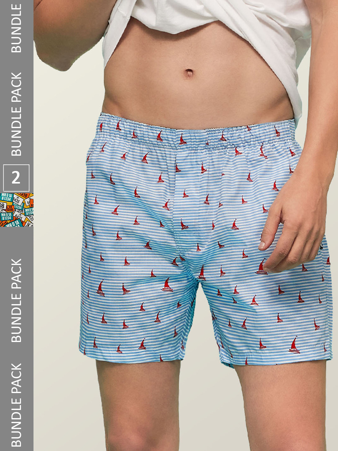 

XYXX Men's Pack of 2 Remix IntelliEaze Super Combed Cotton Boxers, Blue