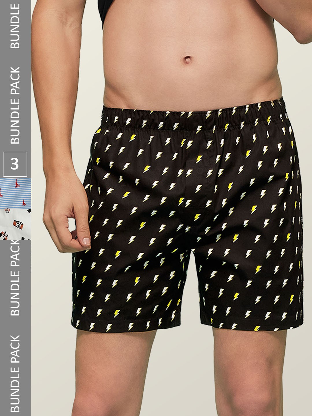 

XYXX Men Pack of 3 Remix IntelliEaze Anti-Microbial PrintedCotton Boxers XYBOX3PCKN142_, Black