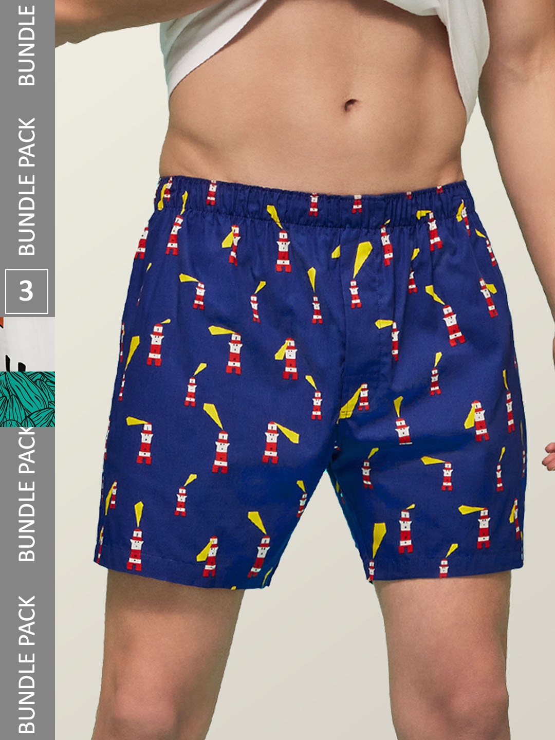 

XYXX Men's Pack of 3 Remix IntelliEaze Super Combed Cotton Boxers, Blue