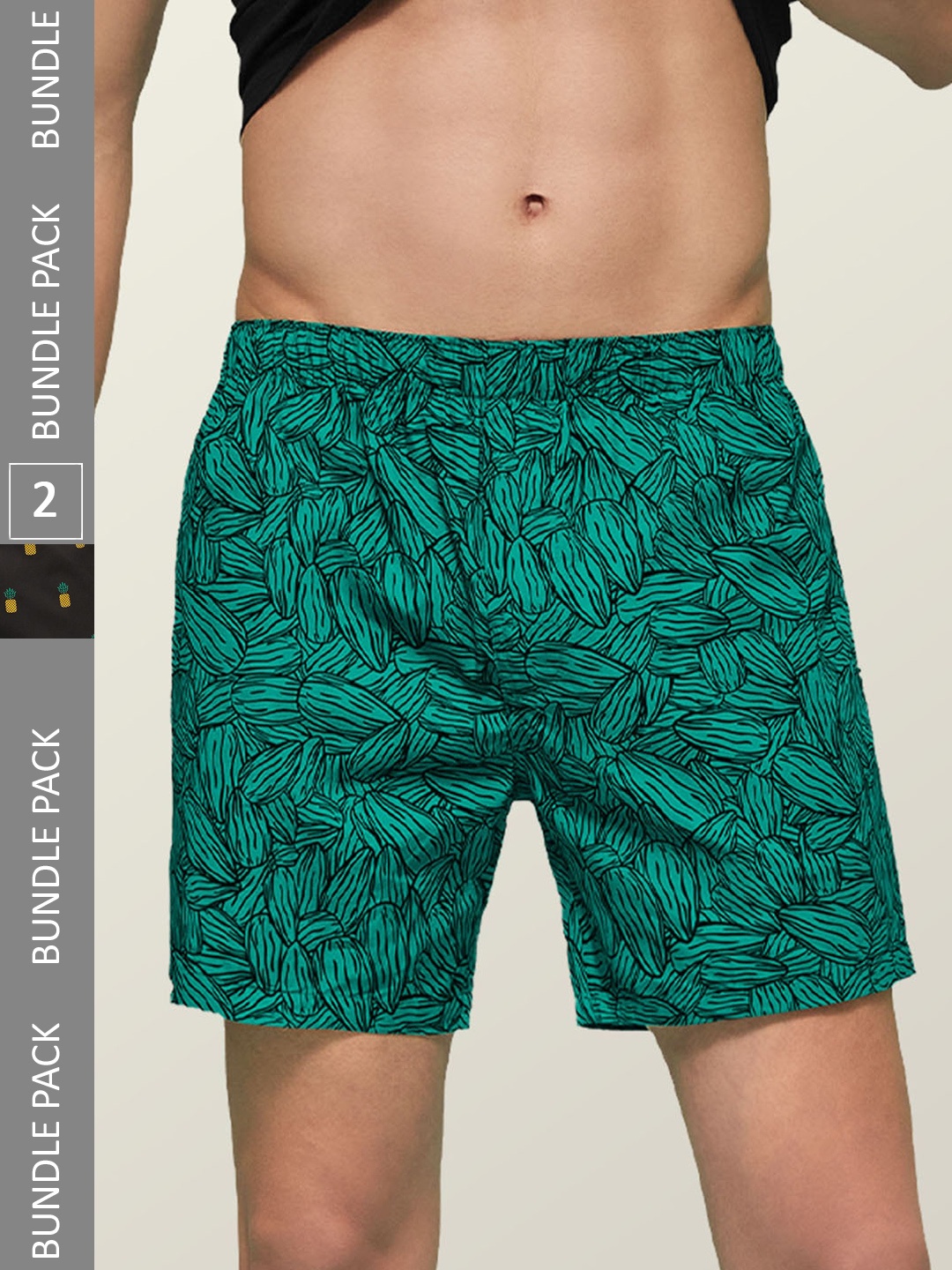 

XYXX Men Pack of 2 Anti-Microbial Remix IntelliEaze Super Combed Cotton Printed Boxers, Green