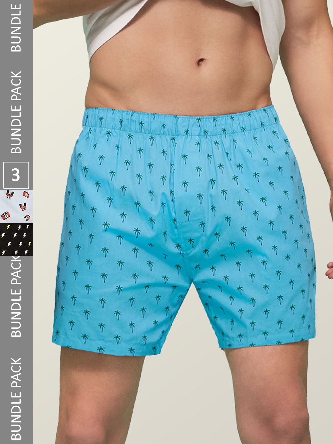 

XYXX Men Pack of 3 Anti-microbial Printed Remix IntelliEaze Super Combed Cotton, Blue