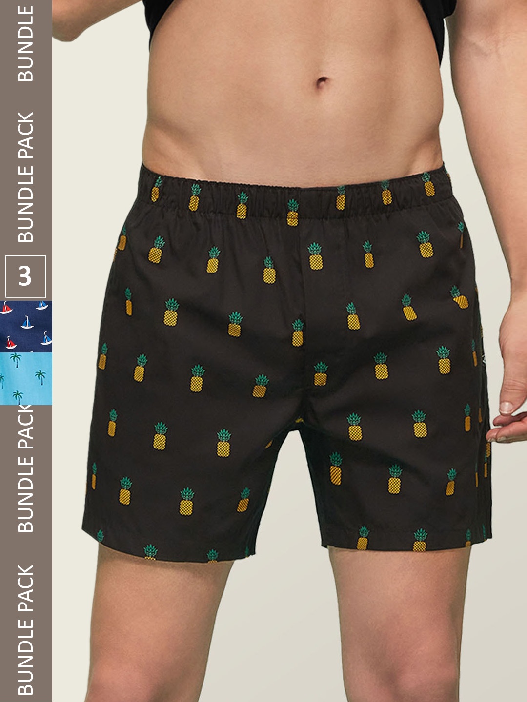 

XYXX Pack Of 3 Printed Breathability Light weight Remix IntelliEaze Cotton Boxers, Black