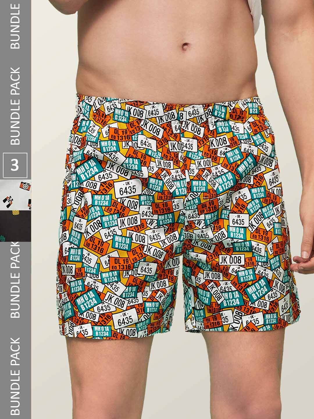 

XYXX Pack Of 3 Printed Remix IntelliEaze Light weight Cotton Boxers XYBOX3PCKN137_, Black