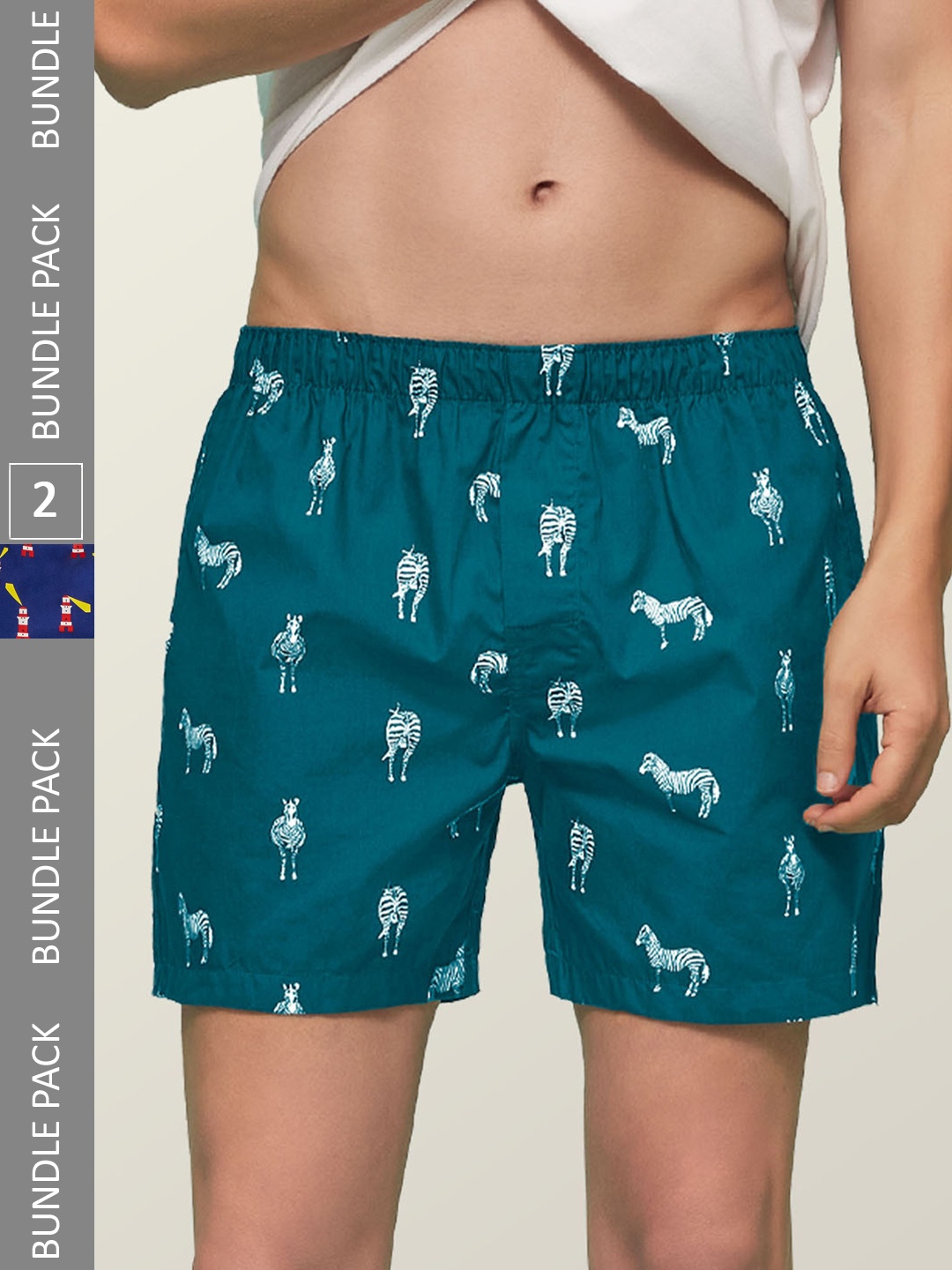 

XYXX Men Pack Of 2 Anti-microbial Printed Remix IntelliEaze Super Combed Cotton Boxers, Teal