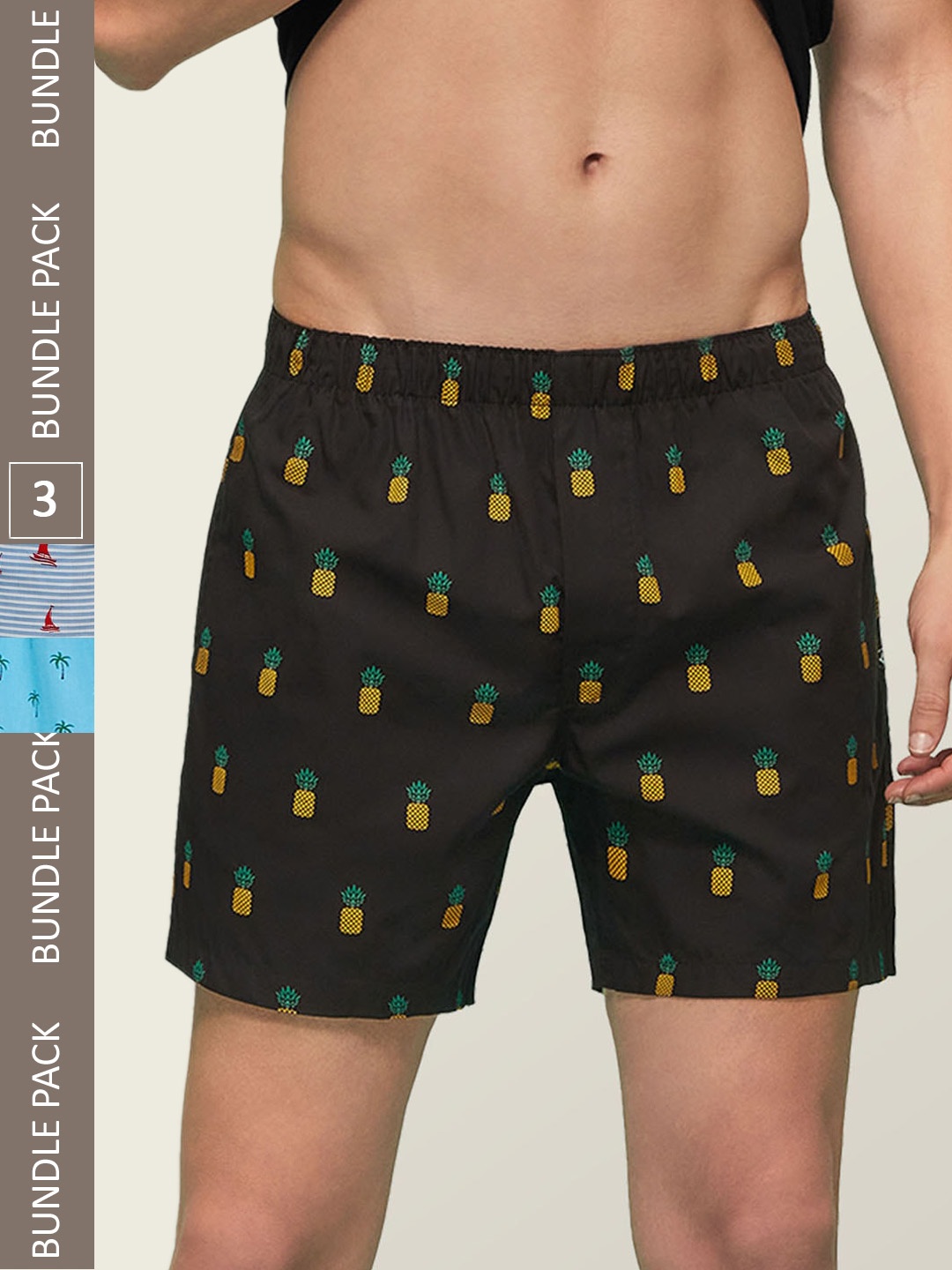 

XYXX Pack Of 3 Printed Anti-Microbial Super Remix IntelliEaze Combed Cotton Boxer Shorts, Grey