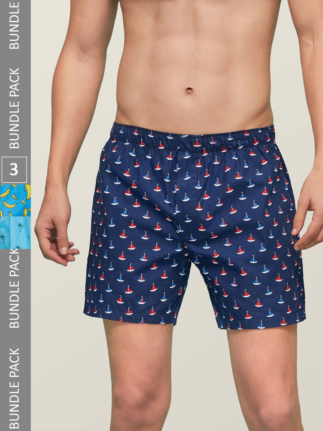 

XYXX Men's Pack of 3 Remix IntelliEaze Super Combed Cotton Boxers, Blue