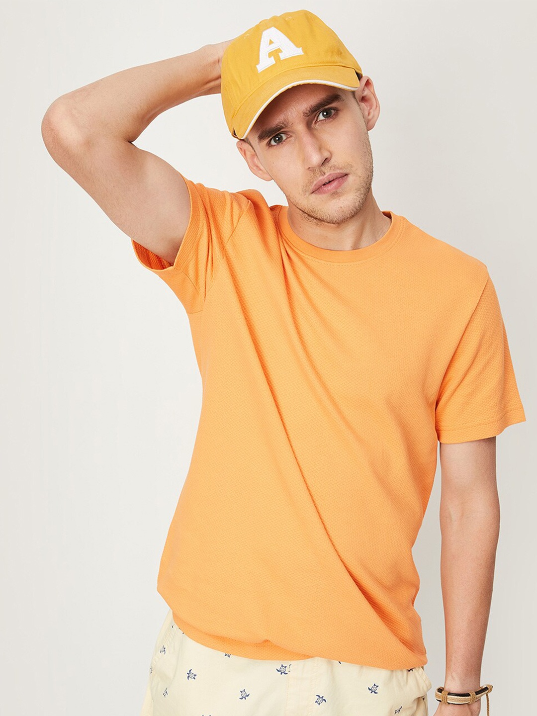 

max Round Neck Short Sleeves Pure Cotton T-shirt, Orange