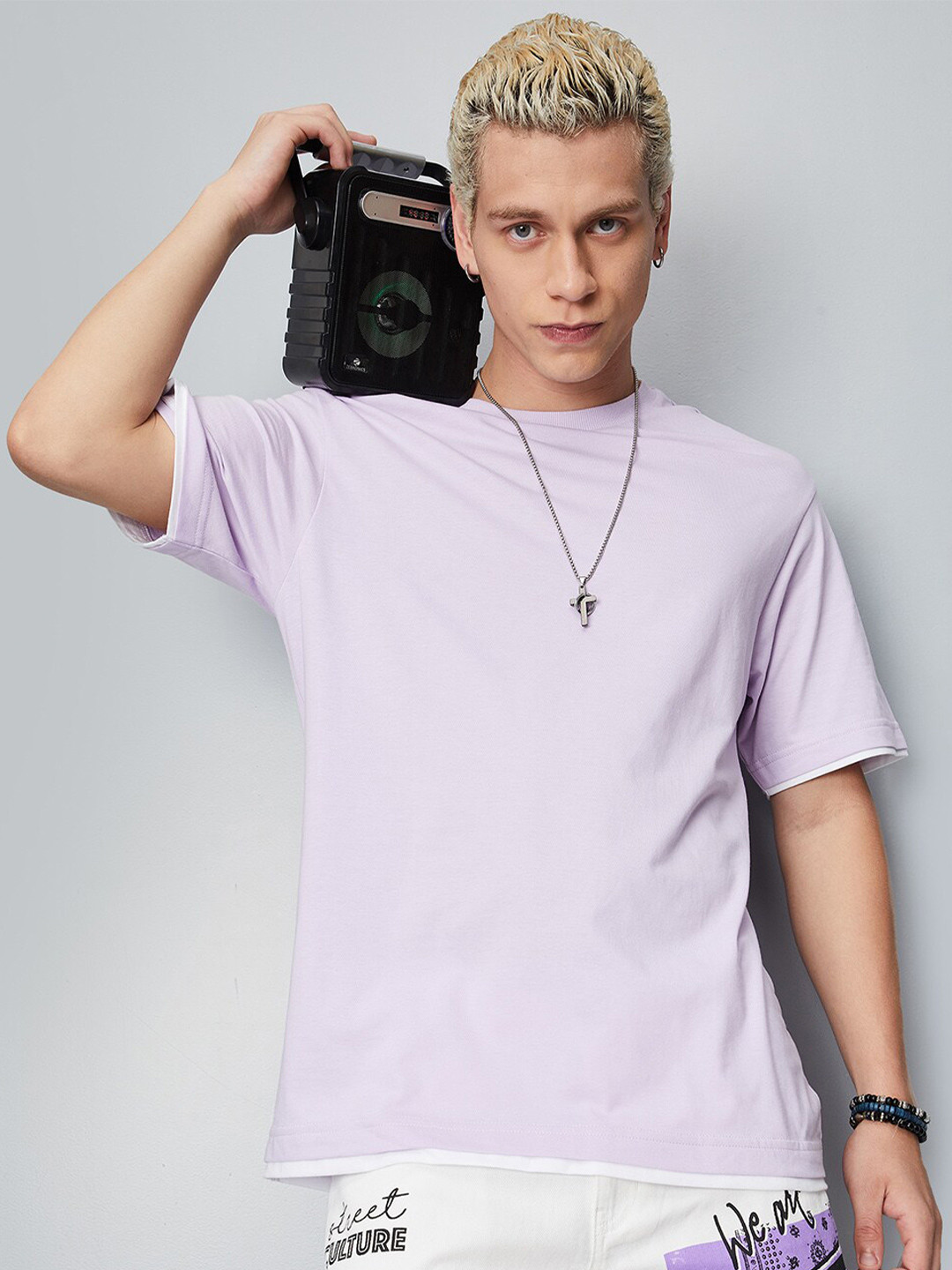 

max Round Neck Cotton Oversized T-shirt, Lavender