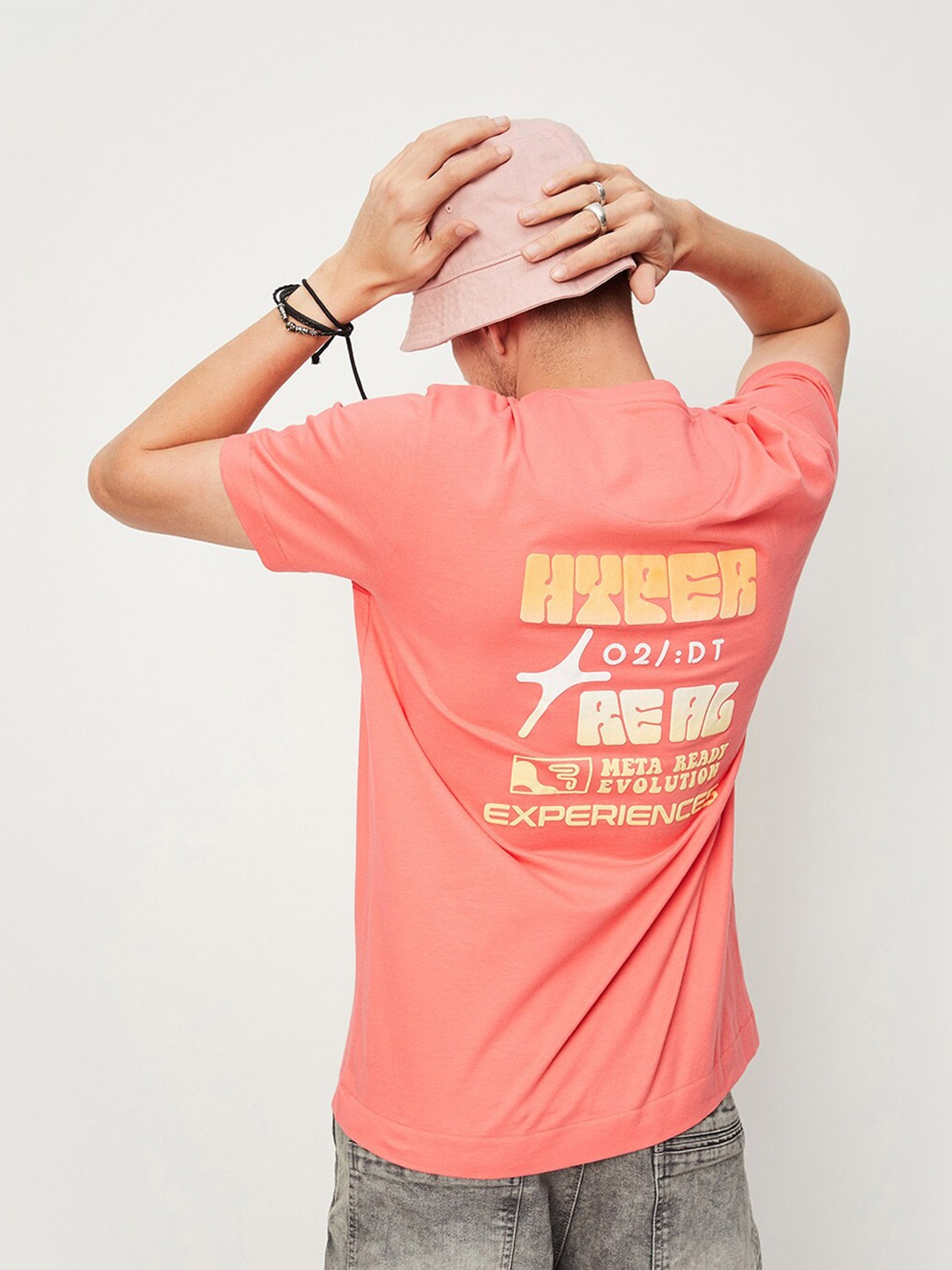 

max Typography Printed Round Neck Pure Cotton T-shirt, Pink