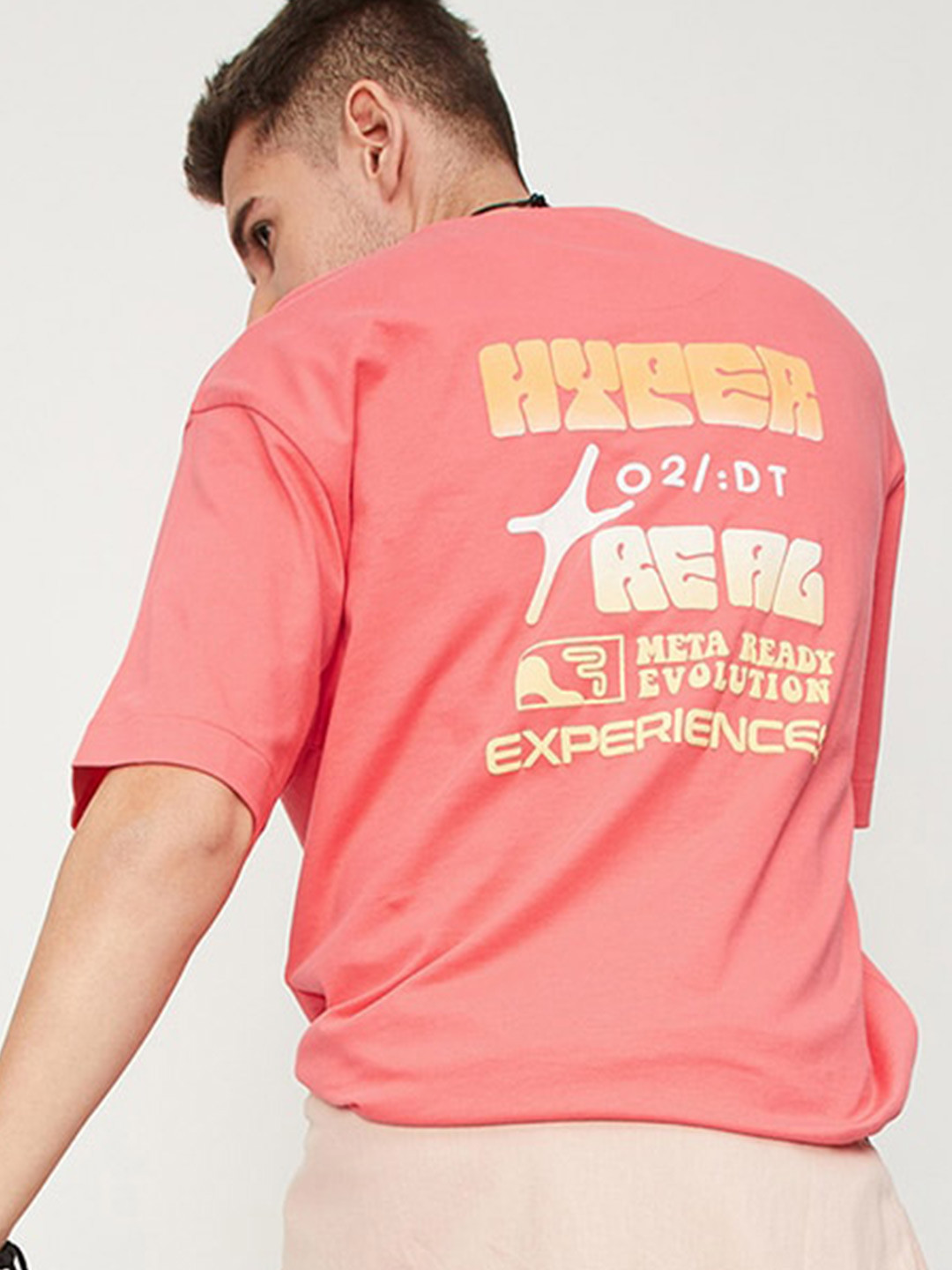 

max Typography Printed Pure Cotton Oversized T-shirt, Coral