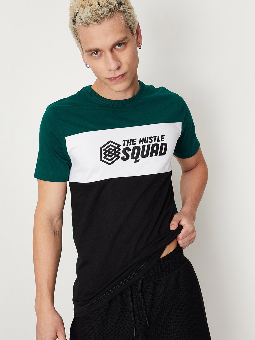 max Colourblocked Round Neck Sports T-Shirt, Green