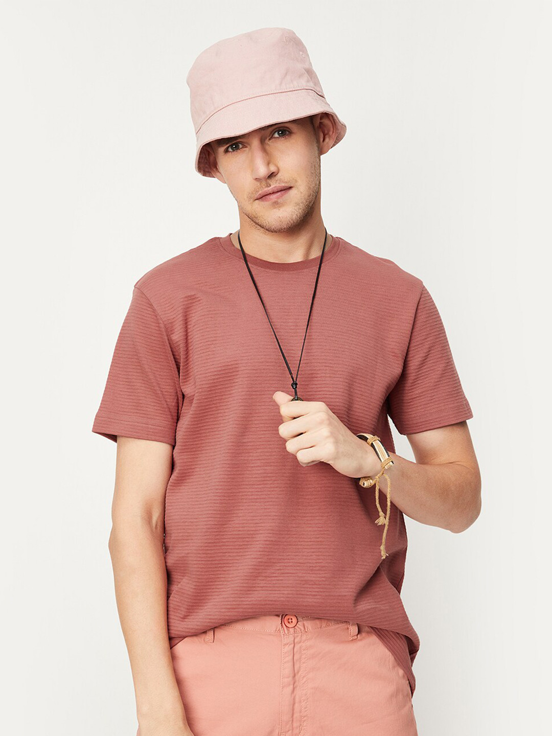 

max Round Neck Pure Cotton T-shirt, Pink