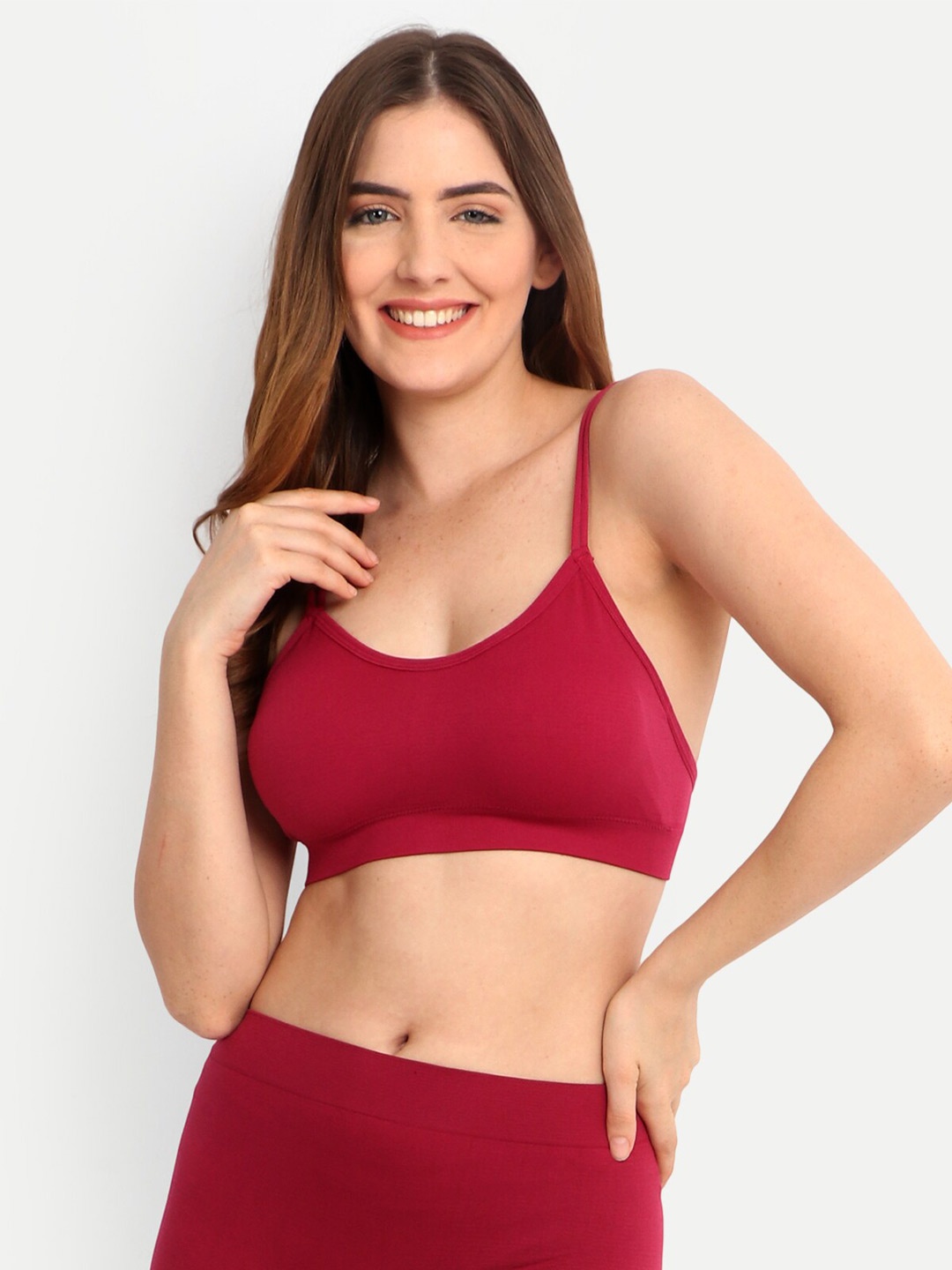 

INFINIUM Lightly Padded Full Coverage Medium Support Dry Fit Seamless Super Support Bra, Maroon