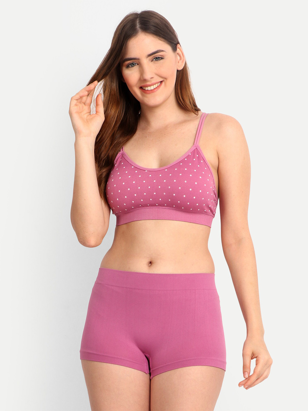 

INFINIUM Polka Dots Printed Non Wired Lightly Padded Full Coverage Everyday Bra, Pink
