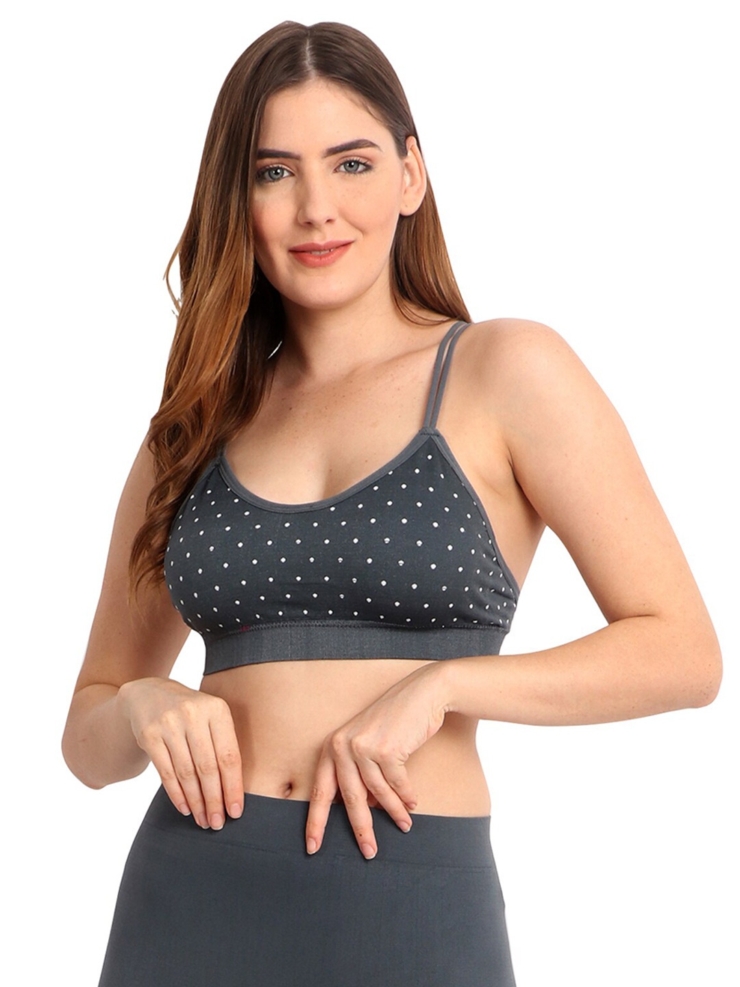 

INFINIUM Polka Dot Full Coverage Lightly Padded All Day Comfort Dry-Fit Everyday Bra, Grey