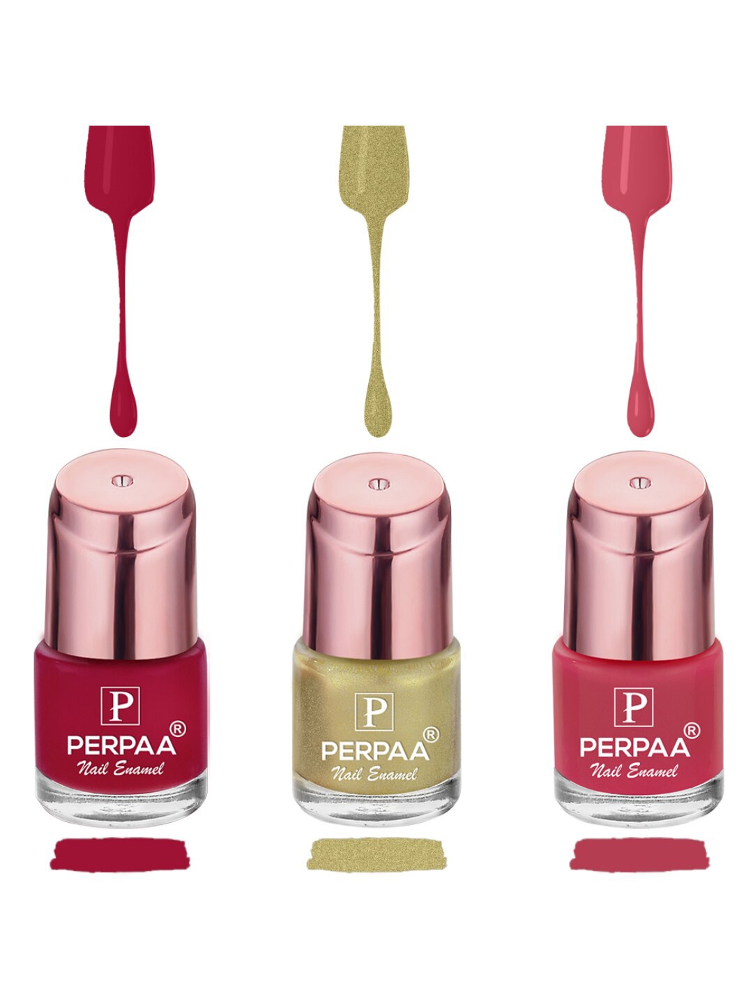 

PERPAA Set Of 3 Super Stay Gel Based Nail Polishes - Red 106 - Golden 104 - Light Pink 102