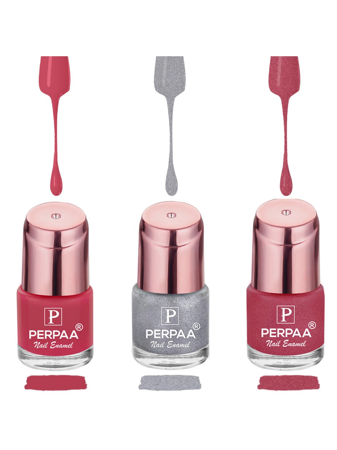 

PERPAA Set of 3 Quick-Drying Long-Lasting Gel Based Nail Polishes - 6 ml Each, Pink