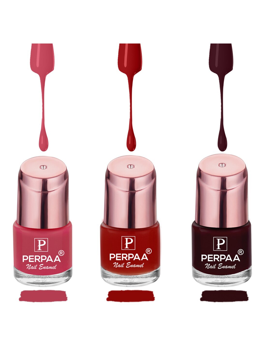 

PERPAA Set of 3 Quick-Drying Long-Lasting Gel Based Gloss Nail Polish - 6 ml each, Red