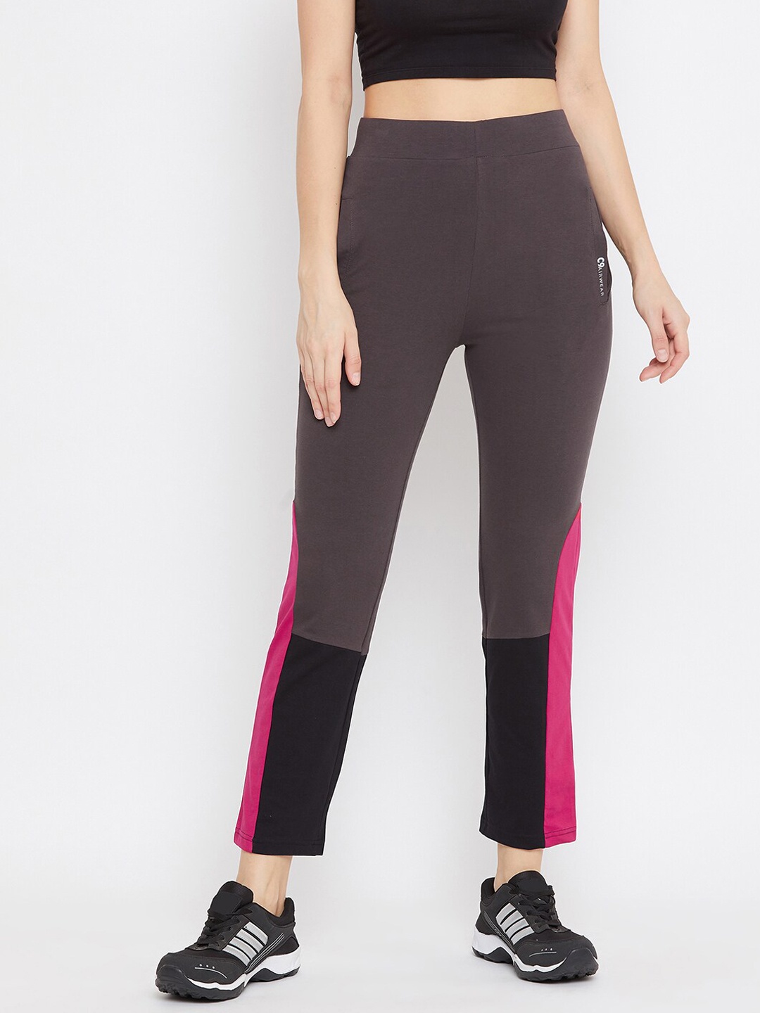 C9 AIRWEAR Women Colourblocked Regular Fit Rapid-Dry Track Pants, Charcoal