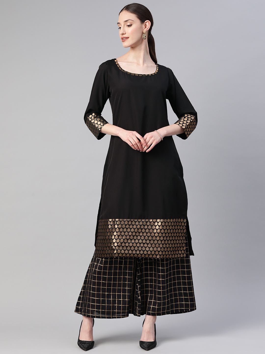 

MBE Printed Regular Kurta with Palazzos, Black