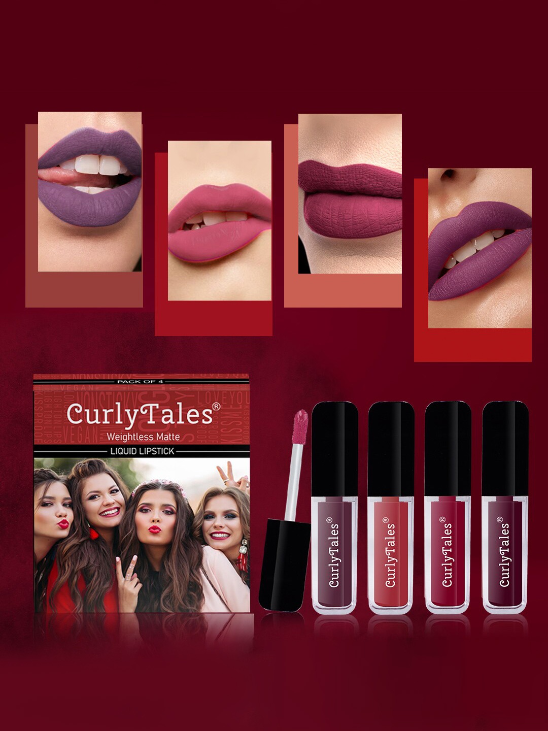 

CurlyTales Set of 4 Weightless Matte Long Lasting Liquid Lipsticks - 3 ml each, Multi