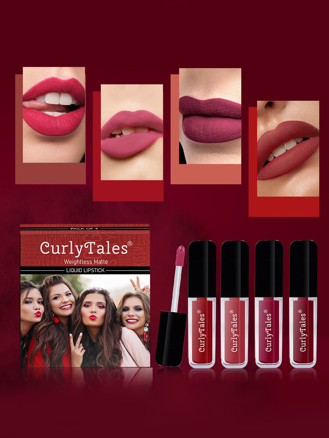 

CurlyTales Set Of 4 Weightless Liquid Lipstick - 3 ml Each, Multi