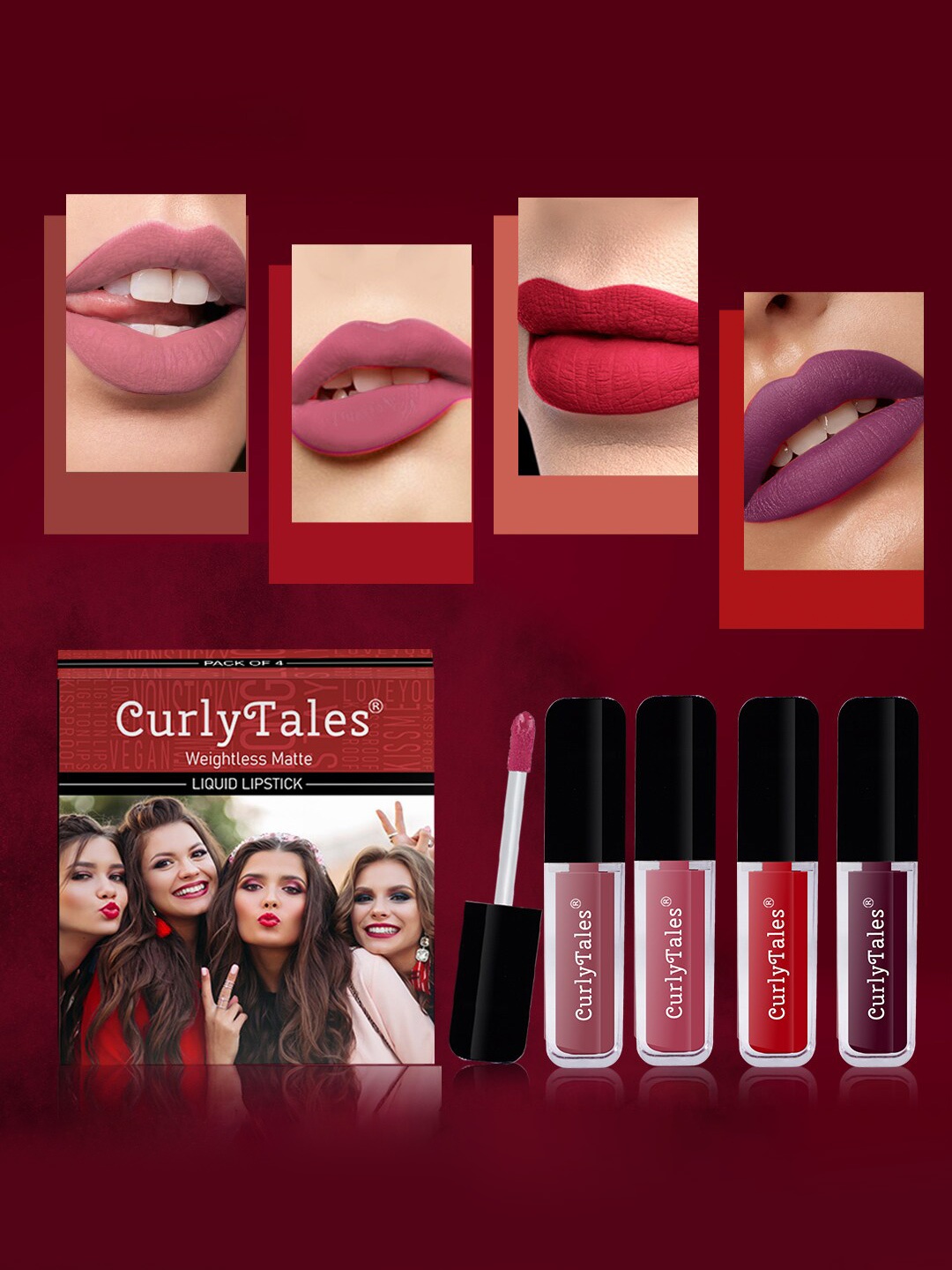 

CurlyTales Set Of 4 Weightless Matte Liquid Lipstick - 3 ml Each, Multi