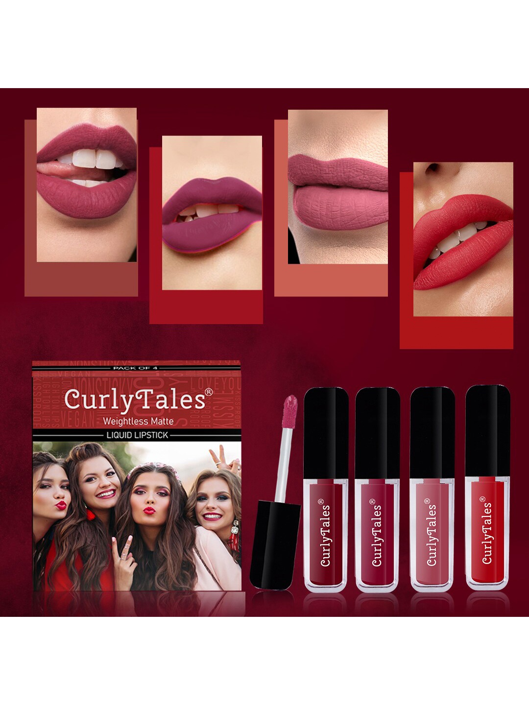

CurlyTales Set of 4 Weightless Matte Long Lasting Liquid Lipsticks - 4 ml each, Multi