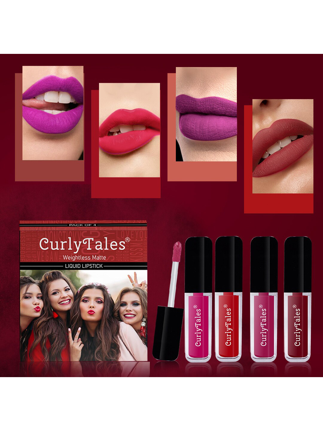 

CurlyTales Set of 4 Weightless Matte Long Lasting Liquid Lipsticks - 4 ml each, Multi