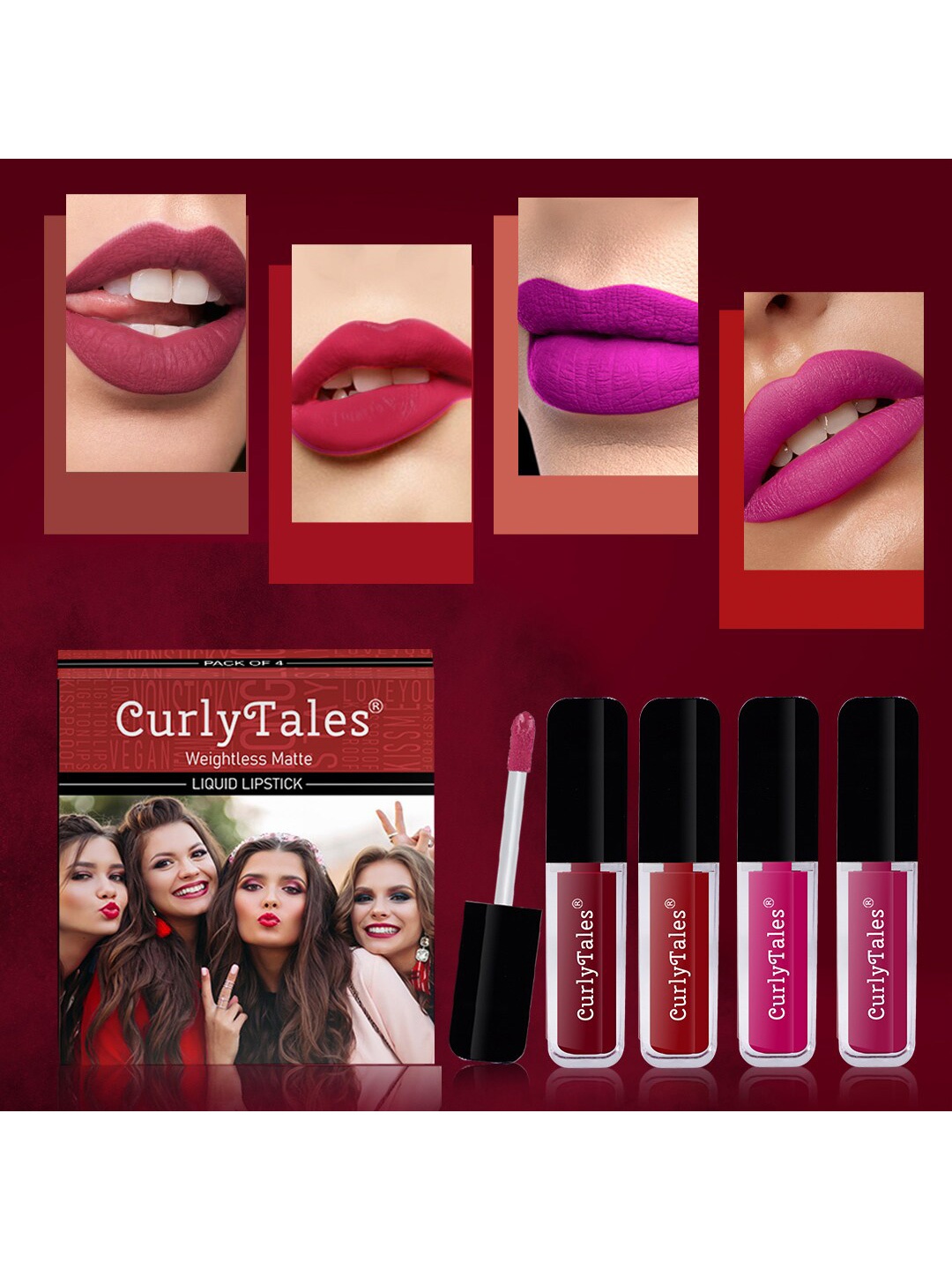 

CurlyTales Set of 4 Weightless Matte Long Lasting Liquid Lipsticks - 4 ml each, Multi