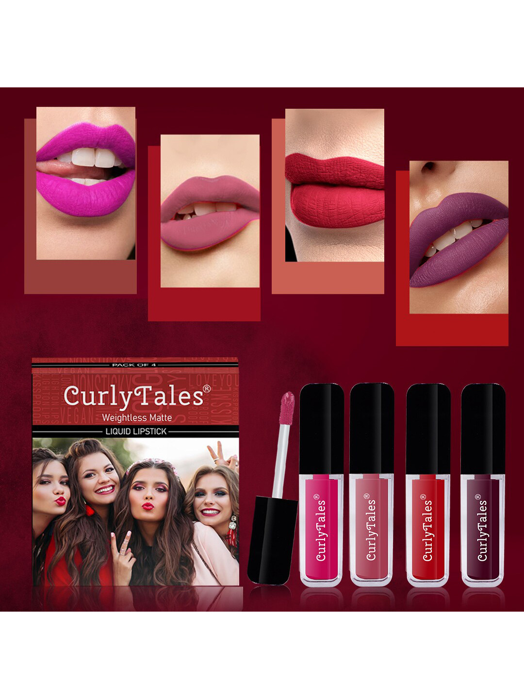 

CurlyTales Set of 4 Weightless Matte Long Lasting Liquid Lipsticks - 4 ml each, Multi