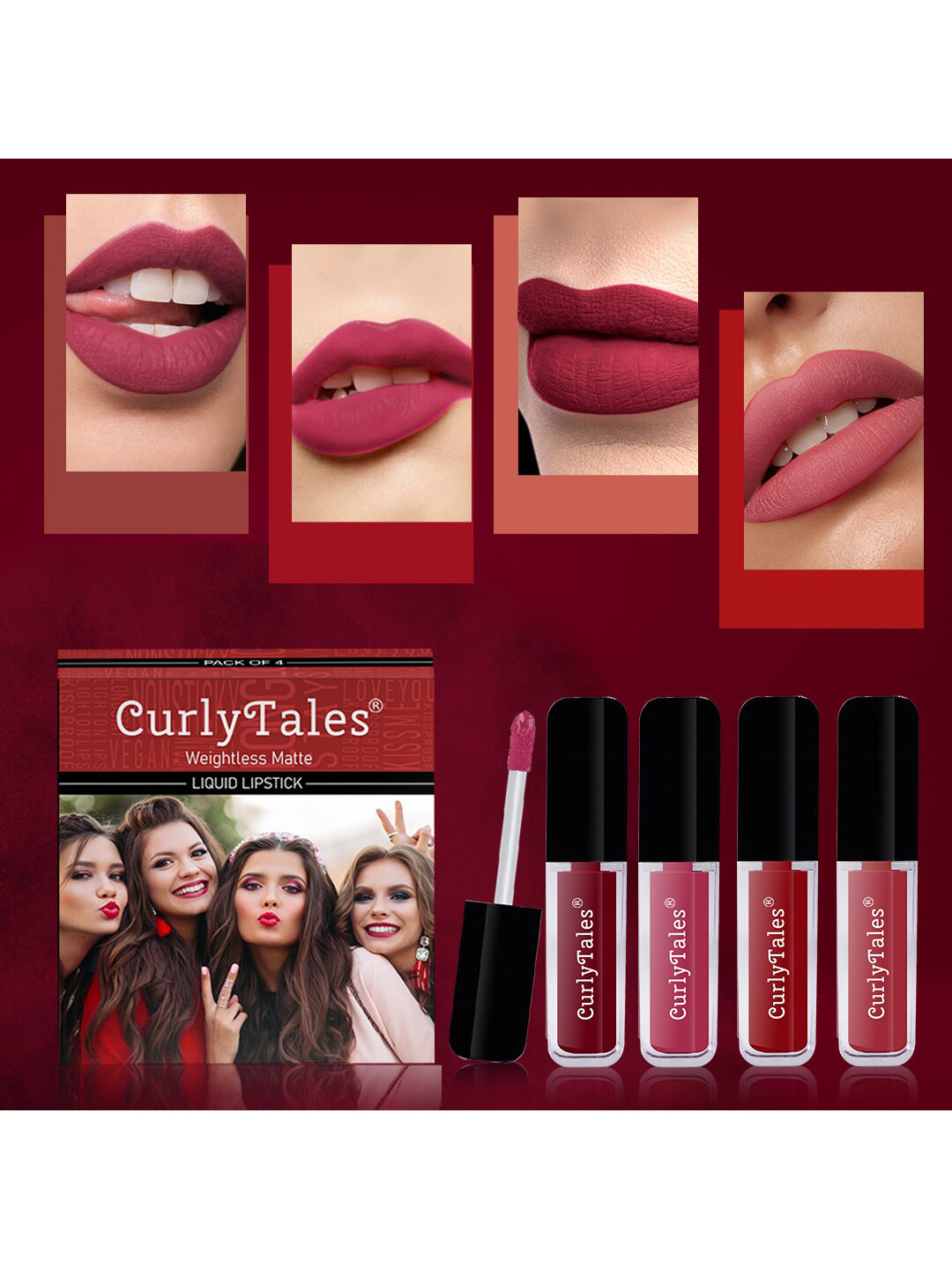 

CurlyTales Set of 4 Weightless Matte Long Lasting Liquid Lipsticks - 3 ml each, Multi