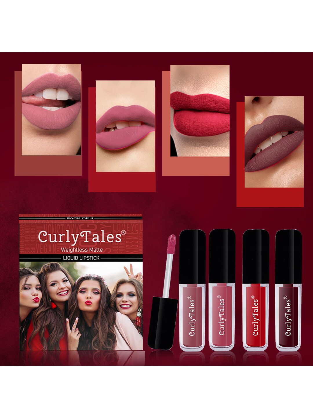 

CurlyTales Set of 4 Weightless Matte Liquid Lipsticks - 4 ml each, Nude